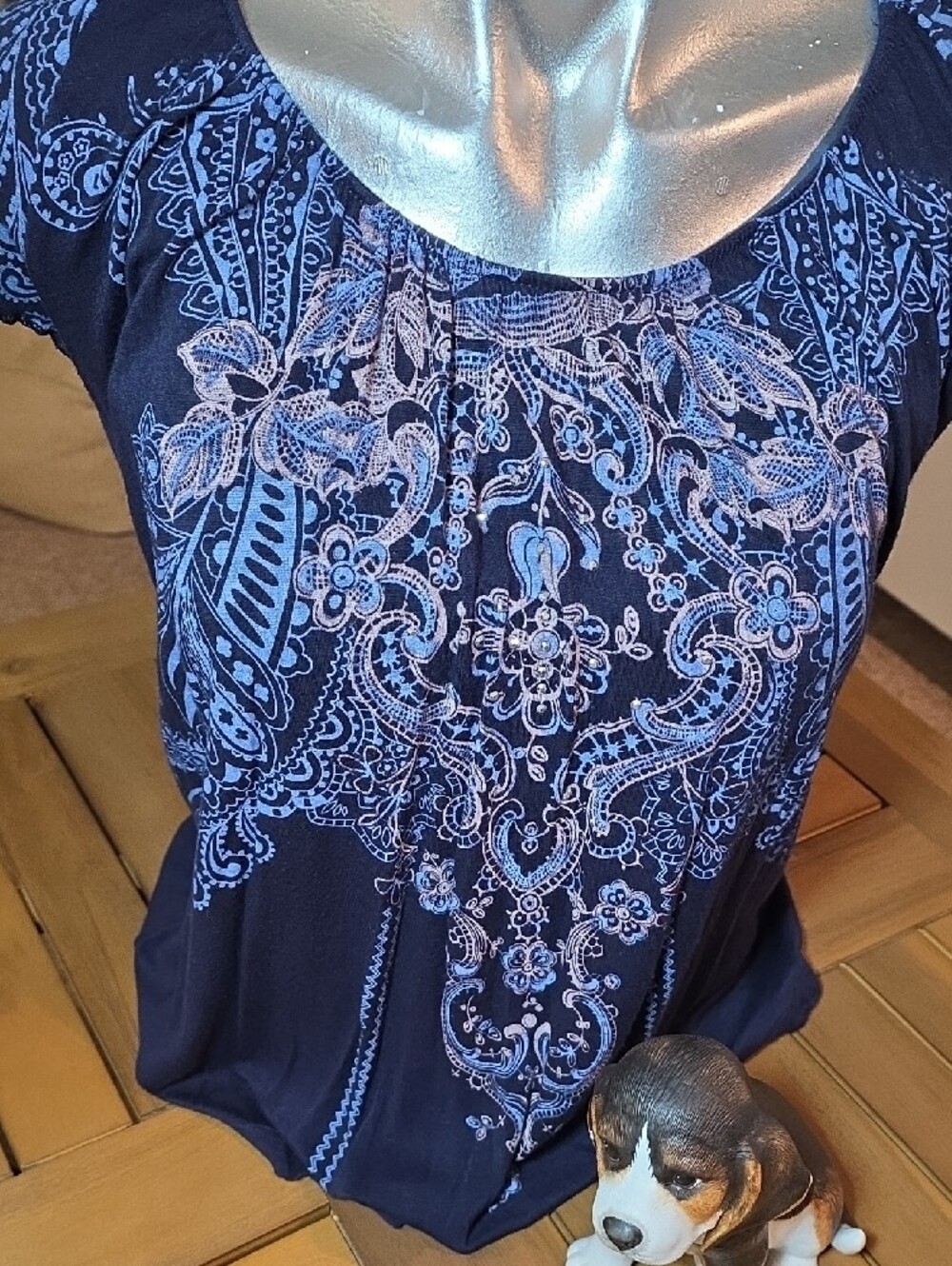 Vanilla Sugar Navy Blue Women's Blouse Short Sleeve Pleated Front